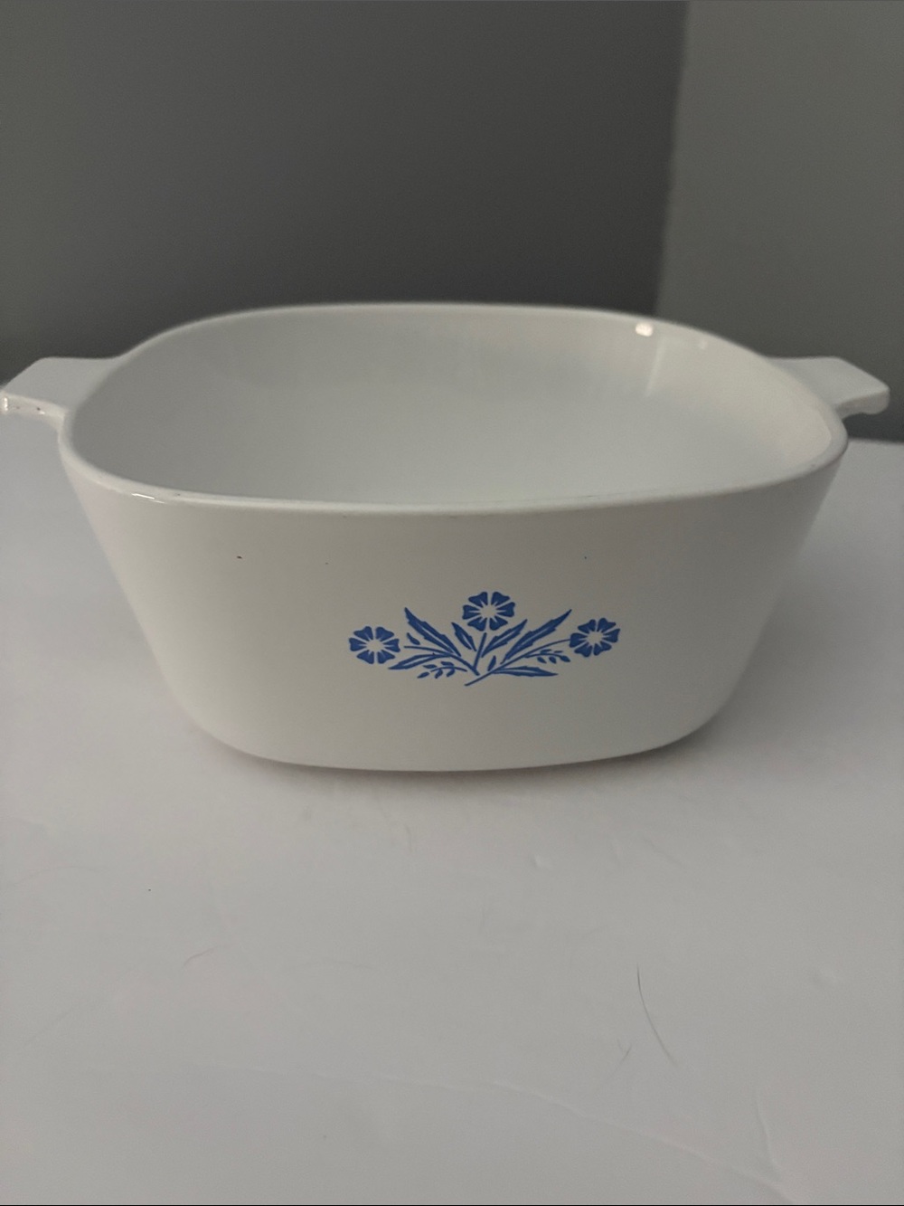 Corningware White Casserole Dish with Blue Floral Pattern